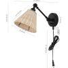 SAFAVIEH Lighting Collection Oswynn Boho Coastal Natural Rattan/Brass USB Port Wall Sconce Set of 2(Natural/Black)
