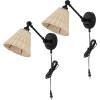 SAFAVIEH Lighting Collection Oswynn Boho Coastal Natural Rattan/Brass USB Port Wall Sconce Set of 2(Natural/Black)