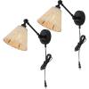 SAFAVIEH Lighting Collection Oswynn Boho Coastal Natural Rattan/Brass USB Port Wall Sconce Set of 2(Natural/Black)