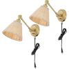 SAFAVIEH Lighting Collection Oswynn Boho Coastal Natural Rattan/Brass USB Port Wall Sconce Set of 2(Natural/Brass)