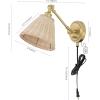 SAFAVIEH Lighting Collection Oswynn Boho Coastal Natural Rattan/Brass USB Port Wall Sconce Set of 2(Natural/Brass)