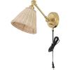 SAFAVIEH Lighting Collection Oswynn Boho Coastal Natural Rattan/Brass USB Port Wall Sconce Set of 2(Natural/Brass)