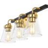 SAFAVIEH Lighting Collection Rayney Chrome/Black 3-Light Wall Sconce Light Fixture, Glass Shade Ideal for Bathroom, Vanity Over Mirror, Entryway, Foyer, Hallway, Living Room (LED Bulbs Included)(Brass/Black)