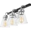 SAFAVIEH Lighting Collection Rayney Chrome/Black 3-Light Wall Sconce Light Fixture, Glass Shade Ideal for Bathroom, Vanity Over Mirror, Entryway, Foyer, Hallway, Living Room (LED Bulbs Included)(Chrome/Black)