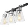 SAFAVIEH Lighting Collection Rayney Chrome/Black 3-Light Wall Sconce Light Fixture, Glass Shade Ideal for Bathroom, Vanity Over Mirror, Entryway, Foyer, Hallway, Living Room (LED Bulbs Included)(Chrome/Black)