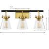 SAFAVIEH Lighting Collection Rayney Chrome/Black 3-Light Wall Sconce Light Fixture, Glass Shade Ideal for Bathroom, Vanity Over Mirror, Entryway, Foyer, Hallway, Living Room (LED Bulbs Included)(Brass/Black)