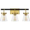 SAFAVIEH Lighting Collection Rayney Chrome/Black 3-Light Wall Sconce Light Fixture, Glass Shade Ideal for Bathroom, Vanity Over Mirror, Entryway, Foyer, Hallway, Living Room (LED Bulbs Included)(Brass/Black)