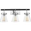 SAFAVIEH Lighting Collection Rayney Chrome/Black 3-Light Wall Sconce Light Fixture, Glass Shade Ideal for Bathroom, Vanity Over Mirror, Entryway, Foyer, Hallway, Living Room (LED Bulbs Included)(Chrome/Black)