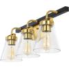 SAFAVIEH Lighting Collection Rayney Chrome/Black 3-Light Wall Sconce Light Fixture, Glass Shade Ideal for Bathroom, Vanity Over Mirror, Entryway, Foyer, Hallway, Living Room (LED Bulbs Included)(Brass/Black)