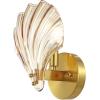 SAFAVIEH Lighting Collection Sirena Amber/Brass Shell Glass Wall Sconce Set of 2 Light Fixture, Ideal for Bathroom, Entryway, Vanity, Foyer, Hallway, Living Room (LED Bulbs Included)