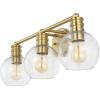 SAFAVIEH Lighting Collection Sunetta Black/Clear Glass Globe Shade 3-Light Wall Sconce Light Fixture, Ideal for Bathroom, Entryway, Vanity Over Mirror, Foyer, Living Room (LED Bulbs Included)(Brass)