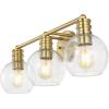 SAFAVIEH Lighting Collection Sunetta Black/Clear Glass Globe Shade 3-Light Wall Sconce Light Fixture, Ideal for Bathroom, Entryway, Vanity Over Mirror, Foyer, Living Room (LED Bulbs Included)(Brass)