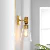 SAFAVIEH Lighting Collection Taelor Brass/Clear Glass Shade Wall Sconce Set of 2 Light Fixture, Ideal for Bathroom, Entryway, Vanity, Foyer, Hallway, Living Room (LED Bulbs Included)
