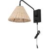 SAFAVIEH Lighting Collection Tressa Boho Coastal Natural Rattan/Black USB Port Wall Sconce Set of 2