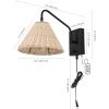SAFAVIEH Lighting Collection Tressa Boho Coastal Natural Rattan/Black USB Port Wall Sconce Set of 2