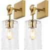 SAFAVIEH Lighting Collection Tyrosa Brass/Clear Glass Shade Wall Sconce Set of 2 Light Fixture, Ideal for Bathroom, Entryway, Vanity, Foyer, Hallway, Living Room (LED Bulbs Included)