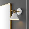 SAFAVIEH Lighting Collection Wyanet Black/Brass Modern Downlight Wall Sconce Set of 2 Light Fixture, Ideal for Bathroom, Entryway, Vanity, Foyer, Hallway, Living Room (LED Bulbs Included)(White/Brass)