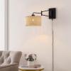 SAFAVIEH Lighting Collection Bramley Boho Coastal Natural Rattan/Brass USB Port Wall Sconce Set of 2(Natural/Black)