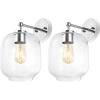 SAFAVIEH Lighting Collection Edie Black/Clear Glass Shade Wall Sconce Set of 2 Light Fixture, Ideal for Bathroom, Entryway, Vanity, Foyer, Hallway, Living Room (LED Bulbs Included)(Chrome)