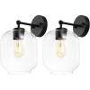 SAFAVIEH Lighting Collection Edie Black/Clear Glass Shade Wall Sconce Set of 2 Light Fixture, Ideal for Bathroom, Entryway, Vanity, Foyer, Hallway, Living Room (LED Bulbs Included)(Black)