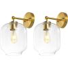 SAFAVIEH Lighting Collection Edie Black/Clear Glass Shade Wall Sconce Set of 2 Light Fixture, Ideal for Bathroom, Entryway, Vanity, Foyer, Hallway, Living Room (LED Bulbs Included)(Brass)