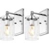 SAFAVIEH Lighting Collection Jobie Brass/Glass Shade Wall Sconce Set of 2 Light Fixture, Ideal for Bathroom, Entryway, Vanity, Foyer, Hallway, Living Room (LED Bulbs Included)(Chrome)