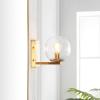 SAFAVIEH Lighting Collection Jurosa Brass/Clear Glass Globe Shade Wall Sconce Set of 2 Light Fixture, Ideal for Bathroom, Entryway, Vanity, Foyer, Hallway, Living Room (LED Bulbs Included)