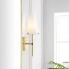 SAFAVIEH Lighting Collection Nanda Brass/White Shade Wall Sconce Light Fixture, Ideal for Bathroom, Entryway, Vanity, Foyer, Hallway, Living Room (LED Bulb Included)(Brass)