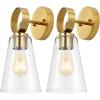 SAFAVIEH Lighting Collection Taelor Brass/Clear Glass Shade Wall Sconce Set of 2 Light Fixture, Ideal for Bathroom, Entryway, Vanity, Foyer, Hallway, Living Room (LED Bulbs Included)