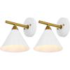 SAFAVIEH Lighting Collection Wyanet Black/Brass Modern Downlight Wall Sconce Set of 2 Light Fixture, Ideal for Bathroom, Entryway, Vanity, Foyer, Hallway, Living Room (LED Bulbs Included)(White/Brass)