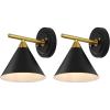 SAFAVIEH Lighting Collection Wyanet Black/Brass Modern Downlight Wall Sconce Set of 2 Light Fixture, Ideal for Bathroom, Entryway, Vanity, Foyer, Hallway, Living Room (LED Bulbs Included)(Black/Brass)