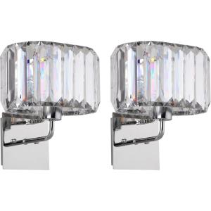 SAFAVIEH Lighting Collection Athena Art Deco Glam Nickel/ Clear 11-inch High Bedroom Bathroom Vanity Hallway Foyer Living Room Wall Sconce Set of 2 (LED Bulbs Included)