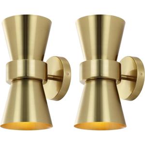 SAFAVIEH Lighting Collection Bynner Brass Modern Wall Sconce Set of 2 Light Fixture, Ideal for Bathroom, Entryway, Vanity, Foyer, Hallway, Living Room (LED Bulbs Included)(Brass)
