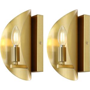 SAFAVIEH Lighting Collection Calluna White Wall Sconce Set of 2 Light Fixture, Ideal for Bathroom, Entryway, Vanity, Foyer, Hallway, Living Room (LED Bulbs Included)(Brass)
