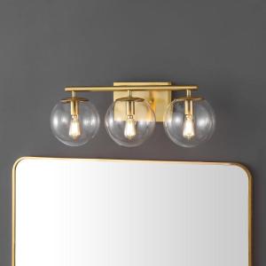 SAFAVIEH Lighting Collection Charlene Chrome/Clear Glass Globe Shade 3-Light Wall Sconce Light Fixture, Ideal for Bathroom, Entryway, Vanity Over Mirror, Foyer, Living Room (LED Bulbs Included)(Brass)