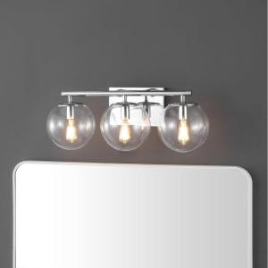 SAFAVIEH Lighting Collection Charlene Chrome/Clear Glass Globe Shade 3-Light Wall Sconce Light Fixture, Ideal for Bathroom, Entryway, Vanity Over Mirror, Foyer, Living Room (LED Bulbs Included)(Chrome)