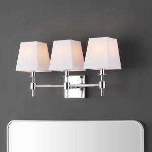 SAFAVIEH Lighting Collection Clelia Black 3-Light Wall Sconce Light Fixture, with White Shade Ideal for Bathroom, Entryway, Vanity, Foyer, Hallway, Living Room (LED Bulbs Included)(Chrome)