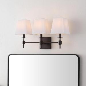SAFAVIEH Lighting Collection Clelia Black 3-Light Wall Sconce Light Fixture, with White Shade Ideal for Bathroom, Entryway, Vanity, Foyer, Hallway, Living Room (LED Bulbs Included)(Black)