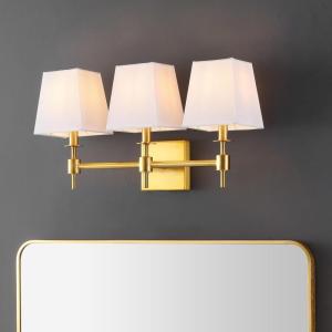SAFAVIEH Lighting Collection Clelia Black 3-Light Wall Sconce Light Fixture, with White Shade Ideal for Bathroom, Entryway, Vanity, Foyer, Hallway, Living Room (LED Bulbs Included)(Brass)