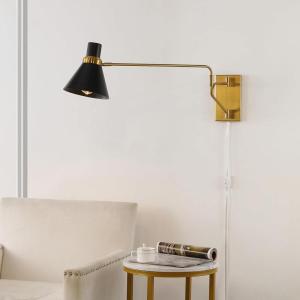 SAFAVIEH Lighting Collection Cleome Brass/White Adjustable Arm Wall Sconce Light Fixture, Ideal for Bathroom, Entryway, Vanity, Foyer, Hallway, Living Room (LED Bulb Included)(Brass/Black)