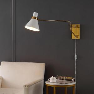 SAFAVIEH Lighting Collection Cleome Brass/White Adjustable Arm Wall Sconce Light Fixture, Ideal for Bathroom, Entryway, Vanity, Foyer, Hallway, Living Room (LED Bulb Included)(Brass/White)