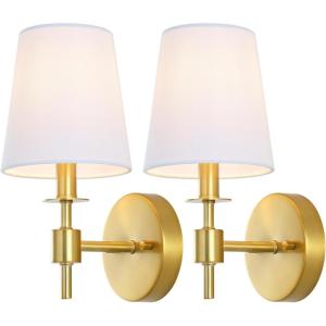 SAFAVIEH Lighting Collection Dalany Chrome Wall Sconce Set of 2 Light Fixture, with White Shade Ideal for Bathroom, Entryway, Vanity, Foyer, Hallway, Living Room (LED Bulbs Included)(Brass)