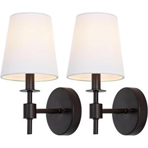 SAFAVIEH Lighting Collection Dalany Chrome Wall Sconce Set of 2 Light Fixture, with White Shade Ideal for Bathroom, Entryway, Vanity, Foyer, Hallway, Living Room (LED Bulbs Included)(Black)