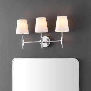 SAFAVIEH Lighting Collection Darya Brass 3-Light Wall Sconce Light Fixture, with White Shade Ideal for Bathroom, Entryway, Vanity Over Mirror, Foyer, Hallway, Living Room (LED Bulbs Included)(Chrome)