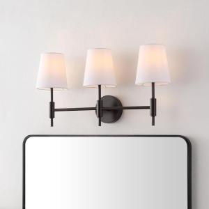 SAFAVIEH Lighting Collection Darya Brass 3-Light Wall Sconce Light Fixture, with White Shade Ideal for Bathroom, Entryway, Vanity Over Mirror, Foyer, Hallway, Living Room (LED Bulbs Included)(Black)