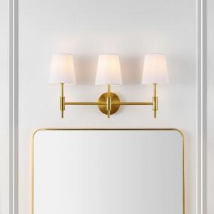 SAFAVIEH Lighting Collection Darya Brass 3-Light Wall Sconce Light Fixture, with White Shade Ideal for Bathroom, Entryway, Vanity Over Mirror, Foyer, Hallway, Living Room (LED Bulbs Included)(Brass)