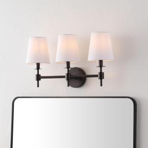 SAFAVIEH Lighting Collection Davielle Black 3-Light Wall Sconce Light Fixture, with White Shade Ideal for Bathroom, Entryway, Vanity Over Mirror, Foyer, Hallway, Living Room (LED Bulbs Included)(Black)
