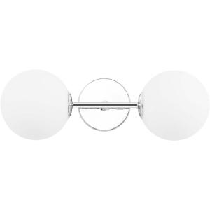 SAFAVIEH Lighting Collection Hymn Chrome 2-light Globe Wall Sconce Light Fixture Ideal for Bathroom, Entryway, Vanity, Foyer, Hallway, Living Room (LED Bulbs Included)(Chrome)