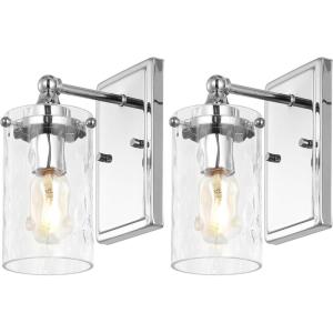 SAFAVIEH Lighting Collection Jobie Brass/Glass Shade Wall Sconce Set of 2 Light Fixture, Ideal for Bathroom, Entryway, Vanity, Foyer, Hallway, Living Room (LED Bulbs Included)(Chrome)