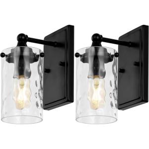 SAFAVIEH Lighting Collection Jobie Brass/Glass Shade Wall Sconce Set of 2 Light Fixture, Ideal for Bathroom, Entryway, Vanity, Foyer, Hallway, Living Room (LED Bulbs Included)(Black)
